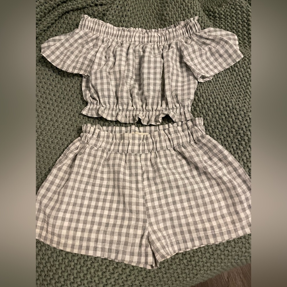 Off the shoulder plaid short set